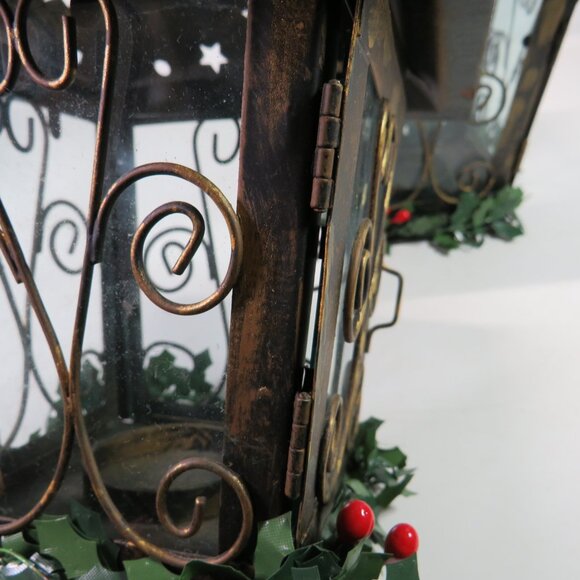 Metal (2) Lanterns Rustic Star cutouts (Holly removable) Glass inserts Door open - Picture 4 of 8